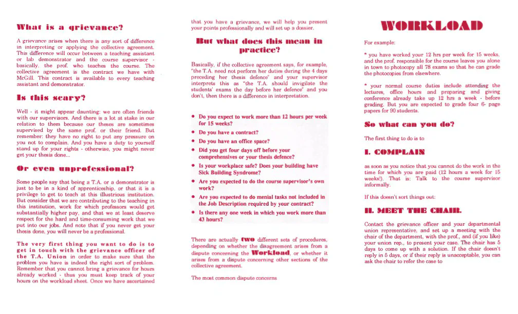 “How to Complain About the Conditions of Your Job” (aucune date.). Archives de l’AÉÉDEM, Vol. 4.1 “Misc. Flyers and Booklets.”