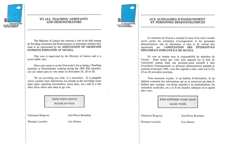 Affiche pour le référendum pour se joindre à la CSN (novembre 1992). Archives de l’AÉÉDEM, Vol. 4.1 “Posters and Communications.”